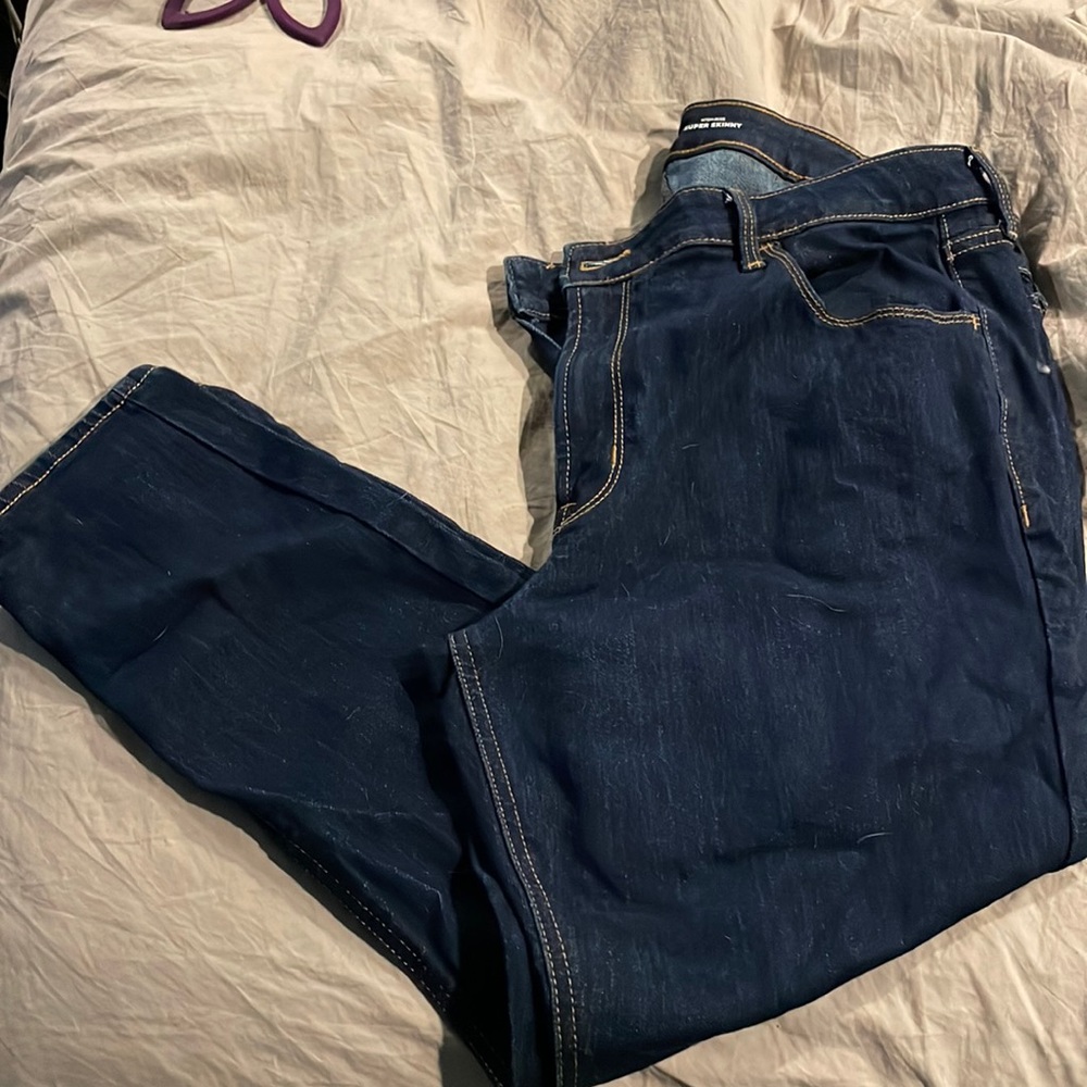 Petite Old Navy Sz 16 super skinny  high rise - zip front dark blue jeans